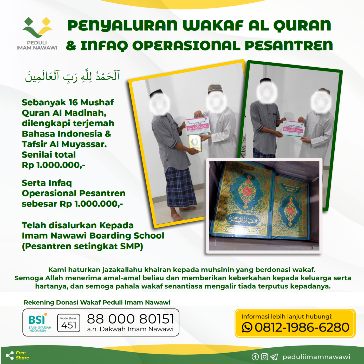 Read more about the article Penyaluran Wakaf Al Quran dan Infaq Operasional Pesantren
